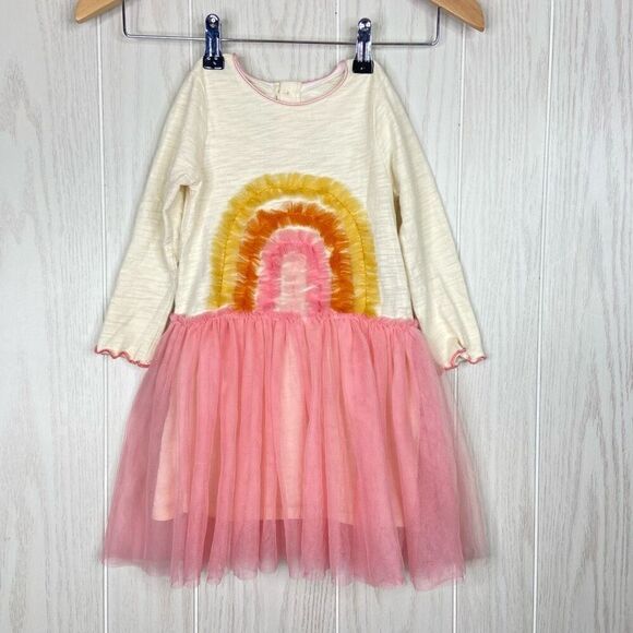Mud Pie Girls Dress Rainbow Long Sleeve Size 2T-3T Tulle Skirt Pink Orange - Picture 1 of 7